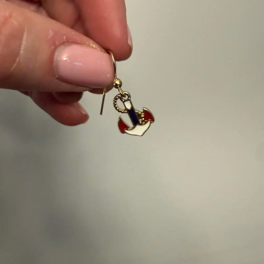 Nautical Gold and Red Anchor Earrings